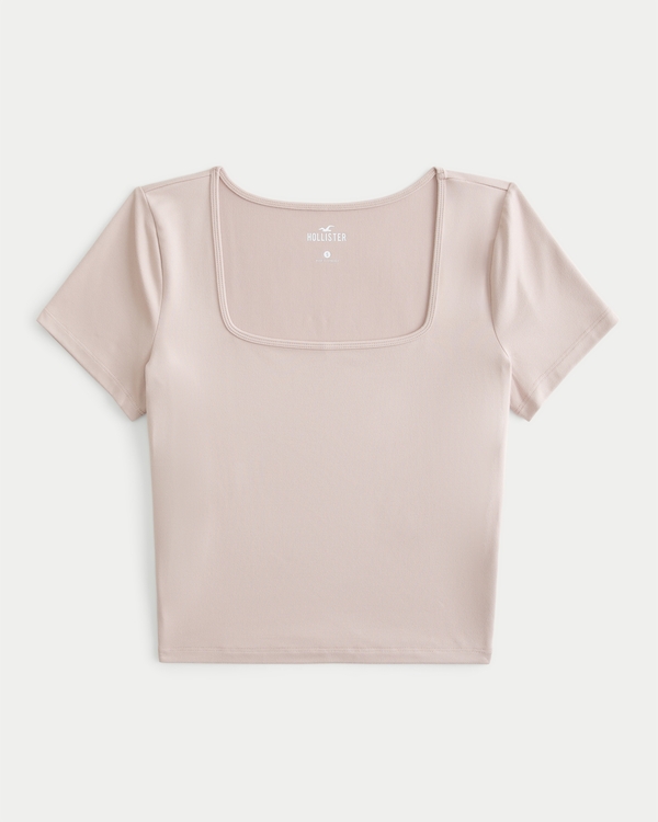 Seamless Fabric Square-Neck T-Shirt, Dusty Pink