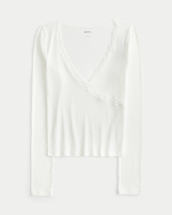 Women's Long-Sleeve Lace Trim Wrap Top | Women's Tops | HollisterCo.com