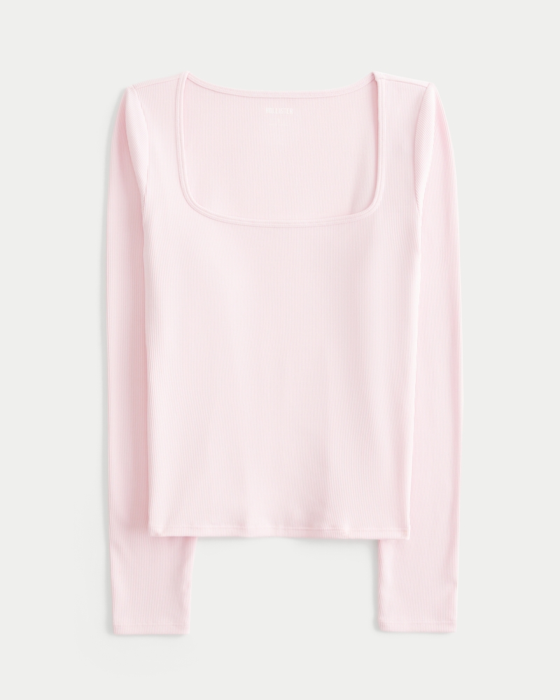 Ribbed Seamless Fabric Square-Neck Top