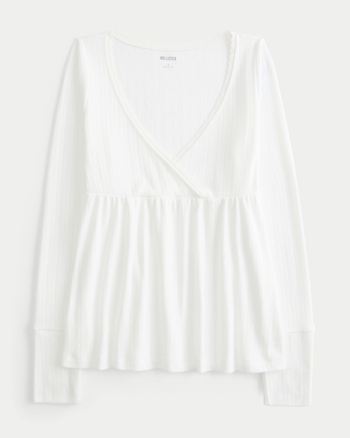 Women's Easy Long-Sleeve Pointelle Babydoll Top | Women's Clearance | HollisterCo.com