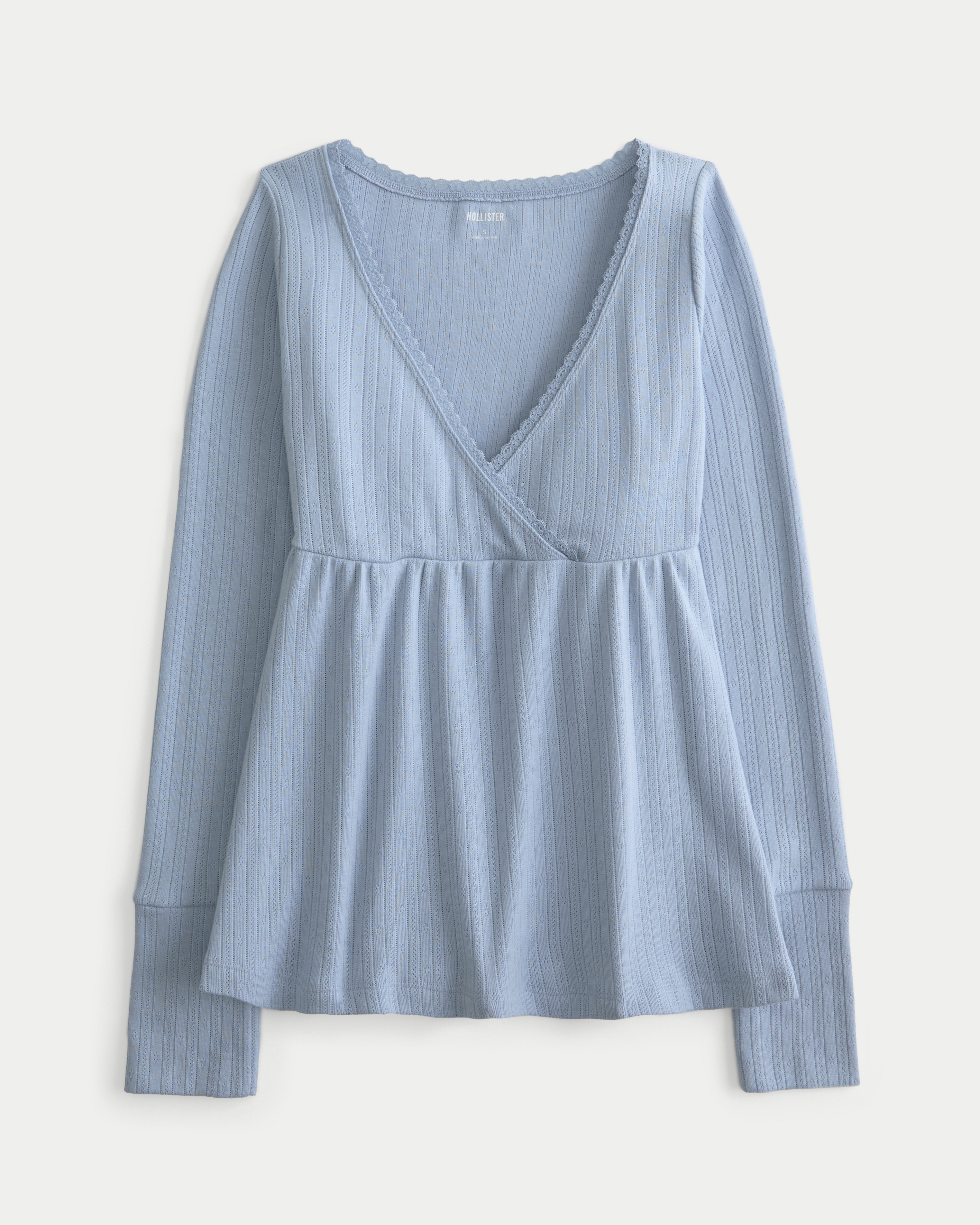 Easy Long-Sleeve Pointelle Babydoll Top