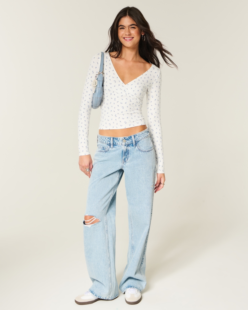 Long-Sleeve Wrap V-Neck Top