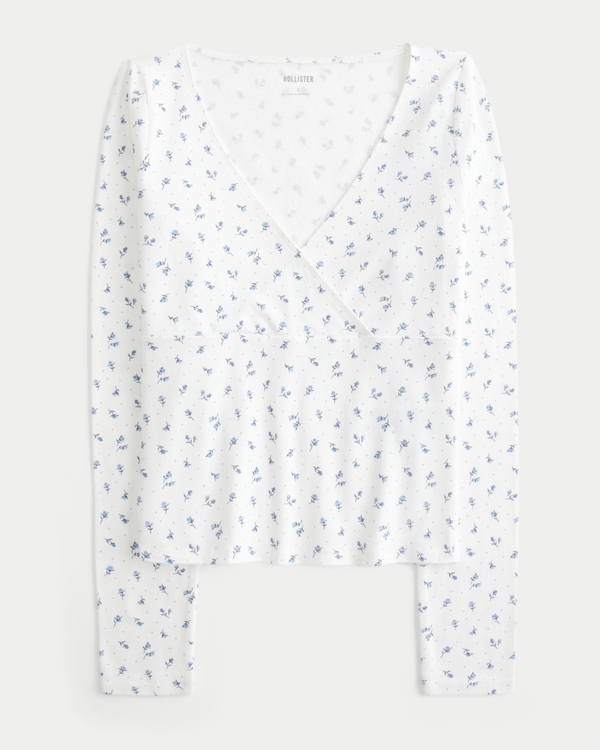 Long-Sleeve Wrap V-Neck Top