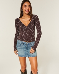 Long-Sleeve Wrap V-Neck Top