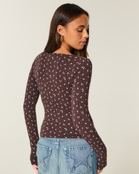 Long-Sleeve Wrap V-Neck Top