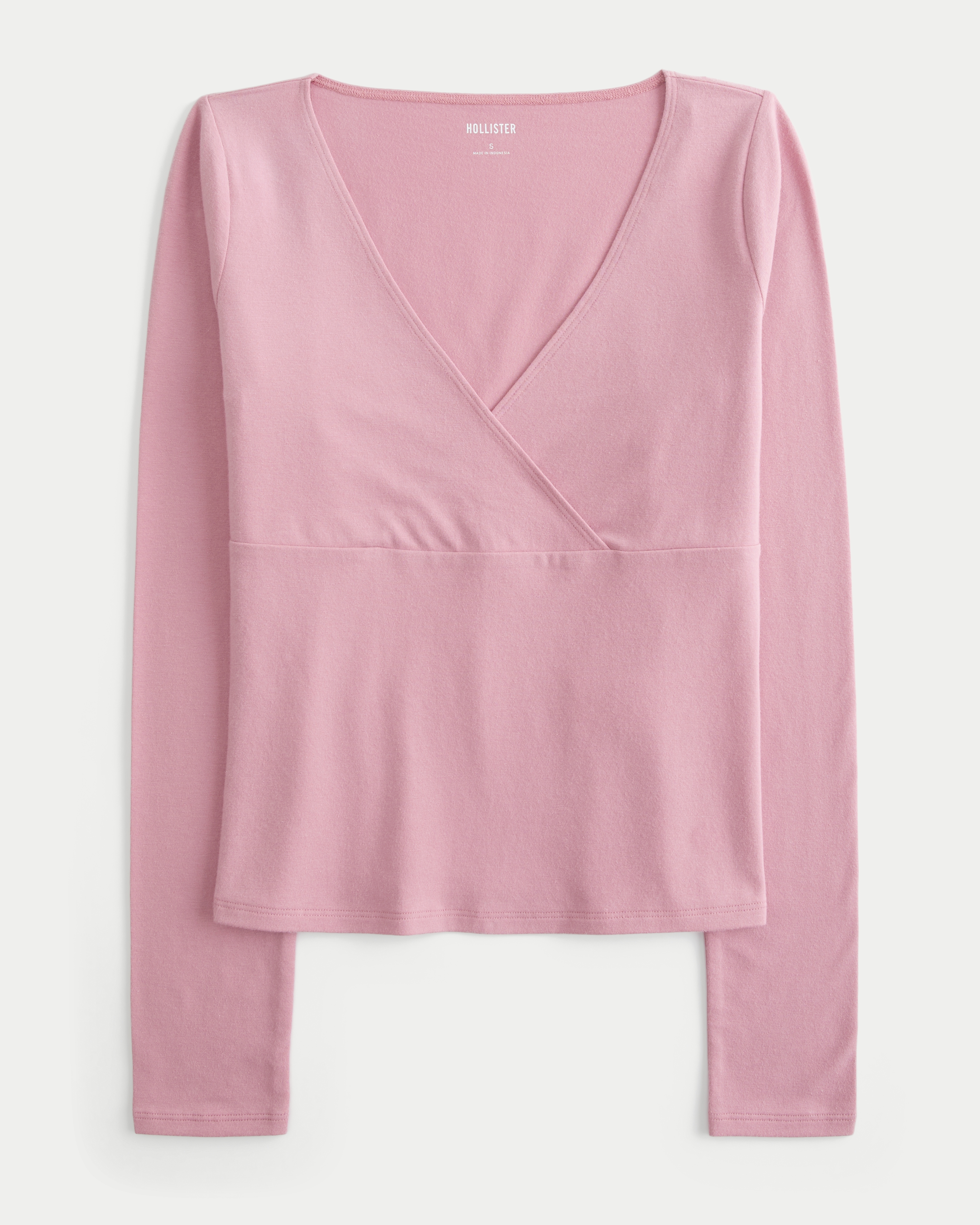 Long-Sleeve Wrap V-Neck Top