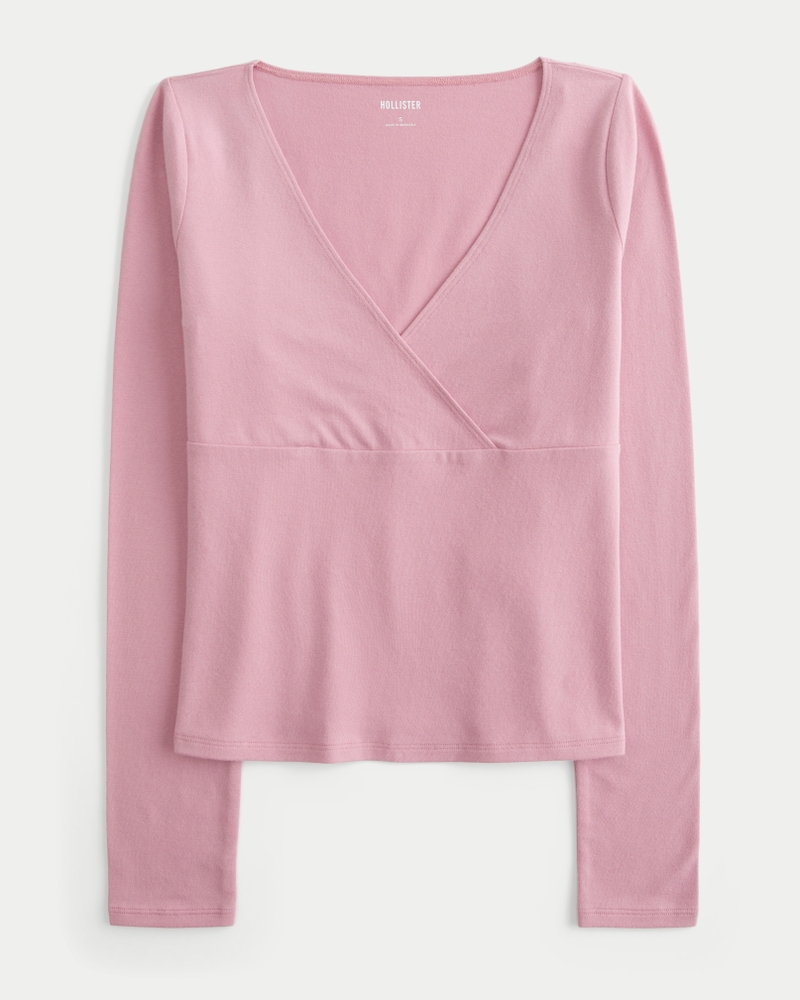 Long-Sleeve Wrap V-Neck Top
