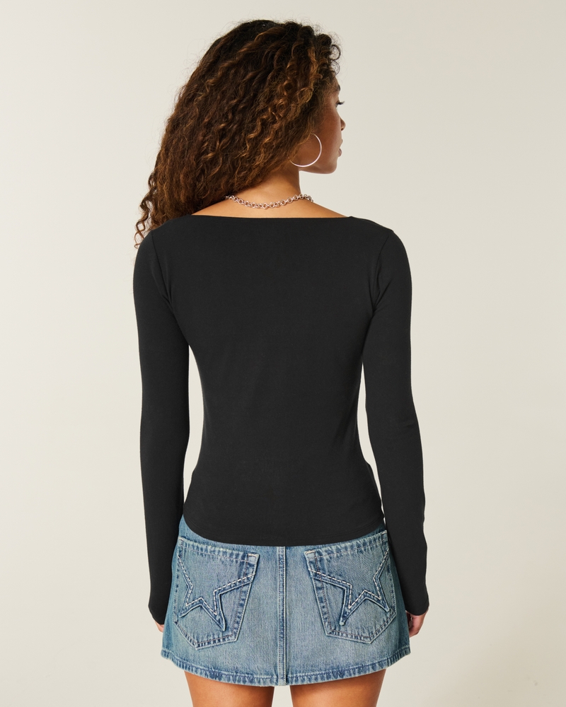 Long-Sleeve Wrap V-Neck Top