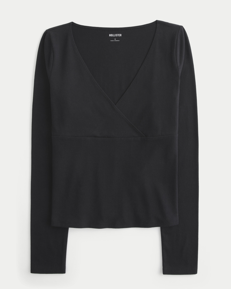 Long-Sleeve Wrap V-Neck Top