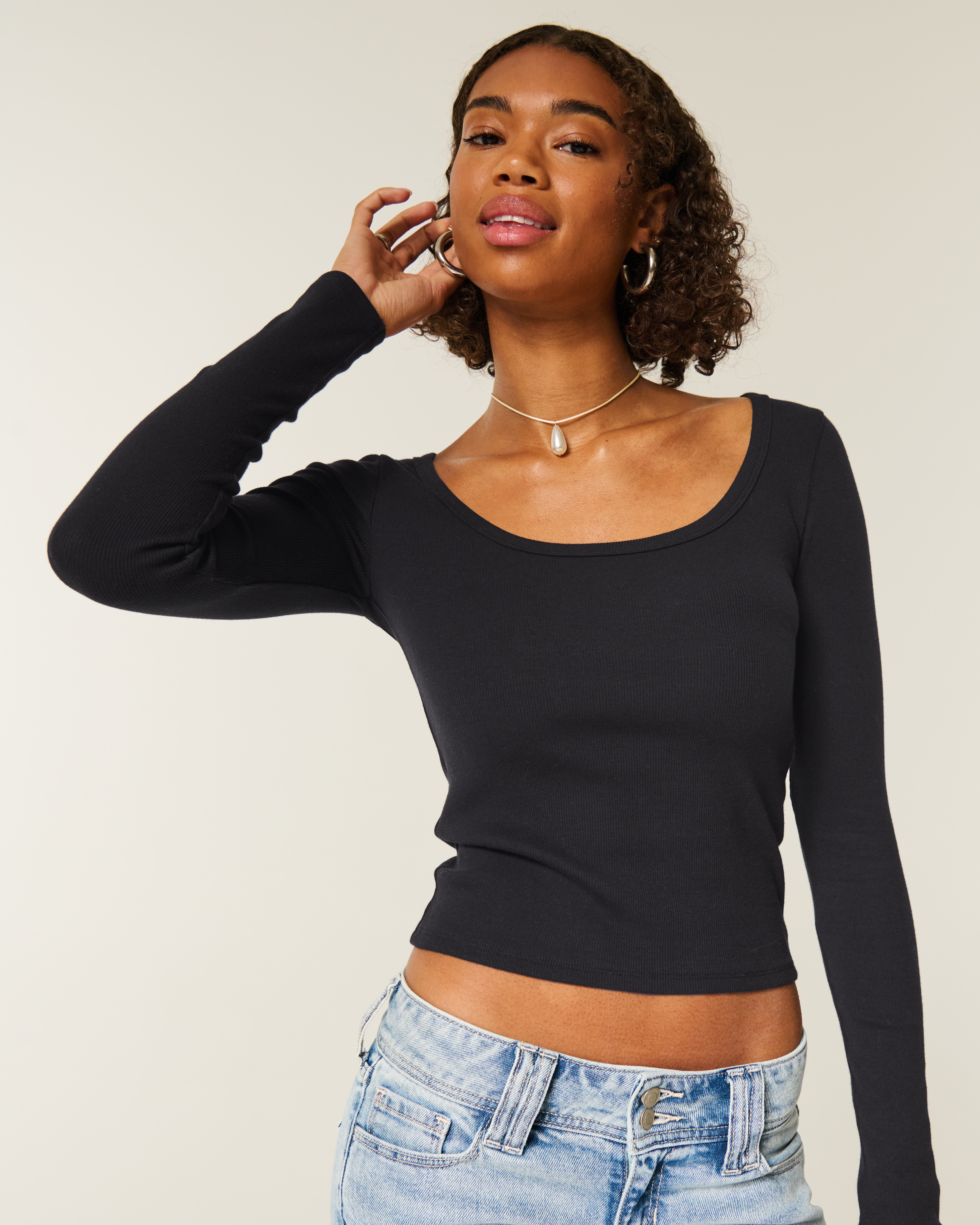 Long-Sleeve Scoop Top