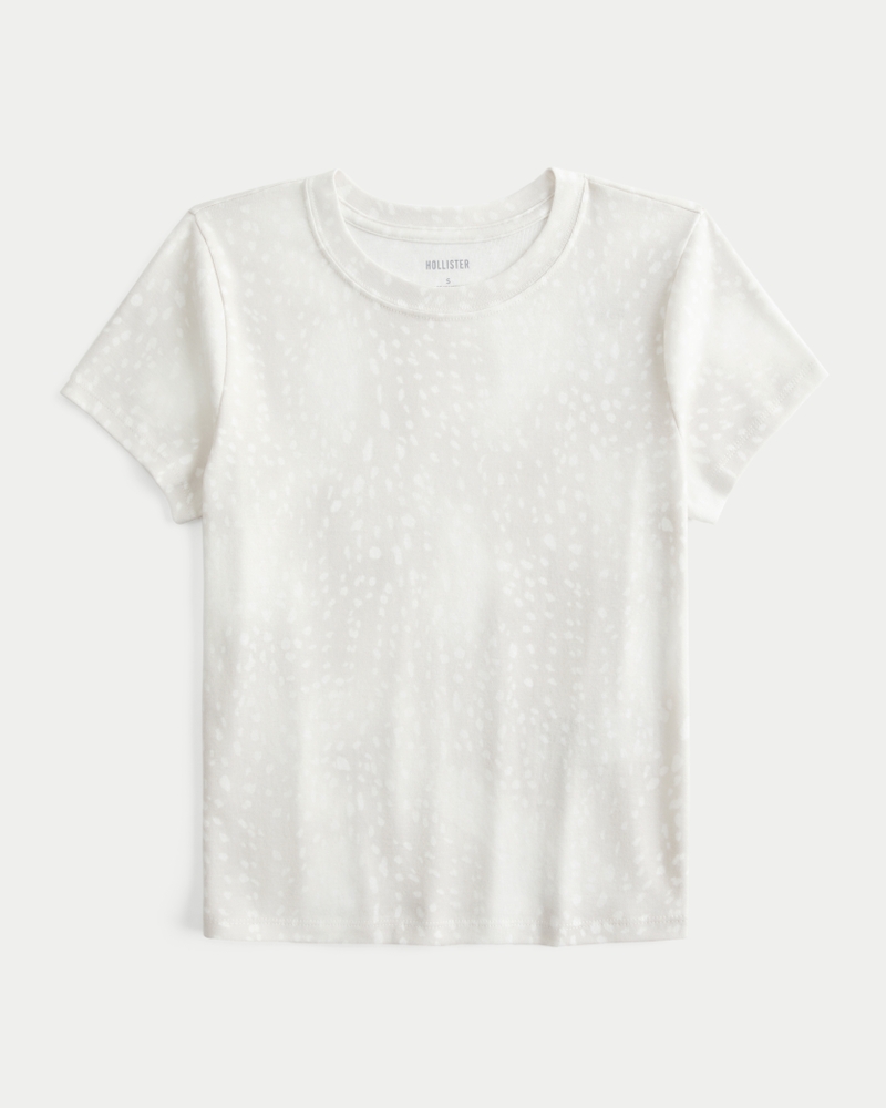 Women's Short-Sleeve Doe Print Crew Baby Tee Women's Tops