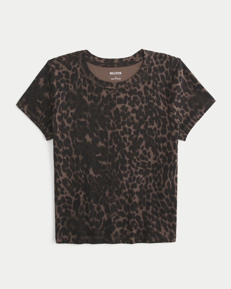 Easy Short-Sleeve Leopard Print Crew Baby Tee