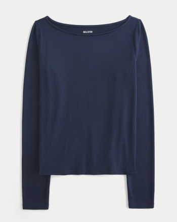 Women's Long-Sleeve Seamless Fabric Slash-Neck Top | Women's Tops | HollisterCo.com
