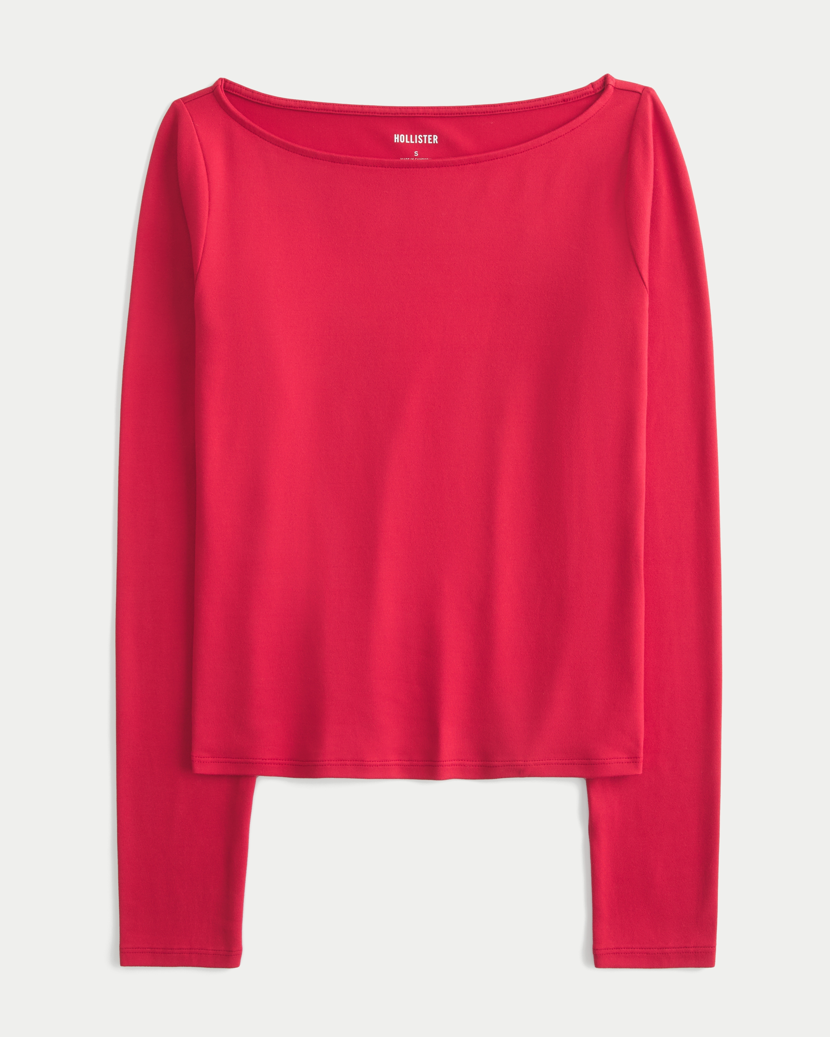 Long-Sleeve Seamless Fabric Slash-Neck Top