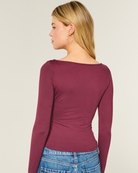 Long-Sleeve Seamless Fabric Slash-Neck Top