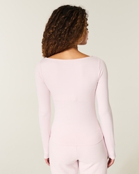 Long-Sleeve Seamless Fabric Slash-Neck Top