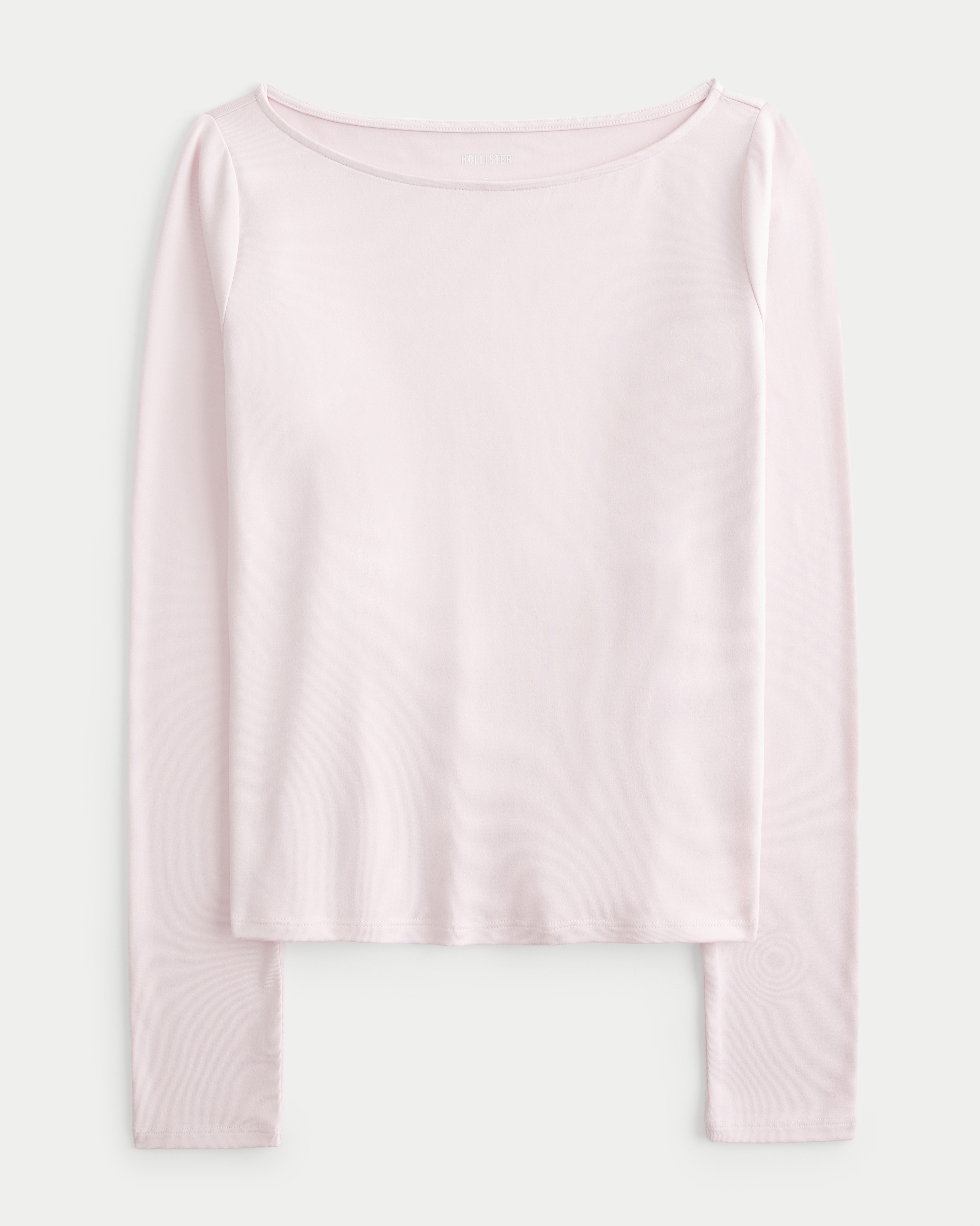 Long-Sleeve Smooth Seamless Fabric Slash-Neck Top
