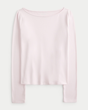 Women's Long-Sleeve Seamless Fabric Slash-Neck Top | Women's | HollisterCo.com