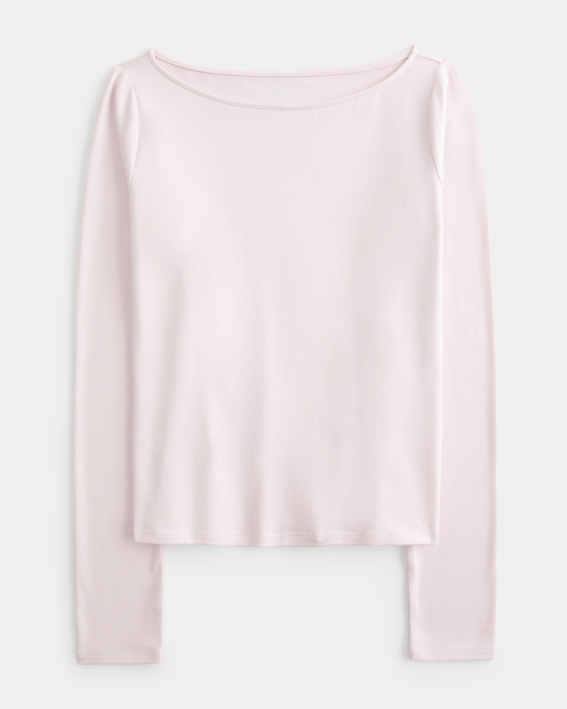 Long-Sleeve Seamless Fabric Slash-Neck Top