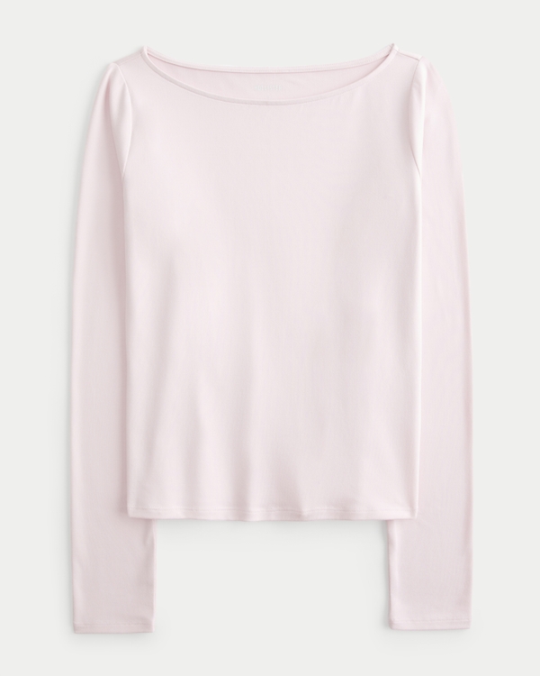 Long-Sleeve Seamless Fabric Slash-Neck Top