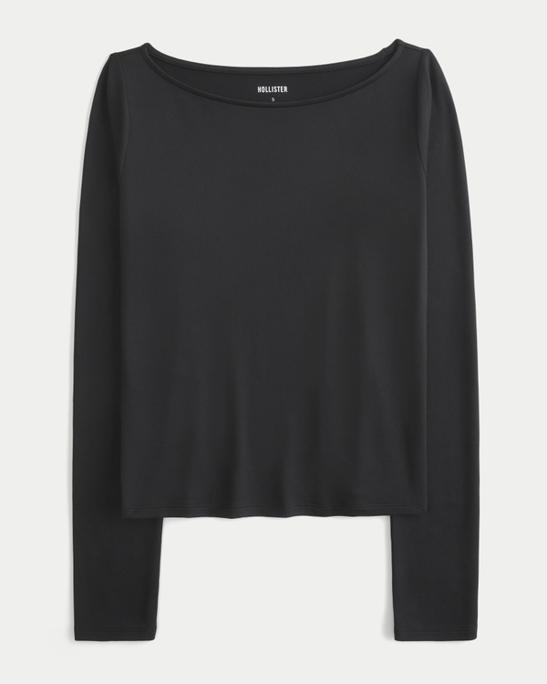 Long-Sleeve Seamless Fabric Slash-Neck Top