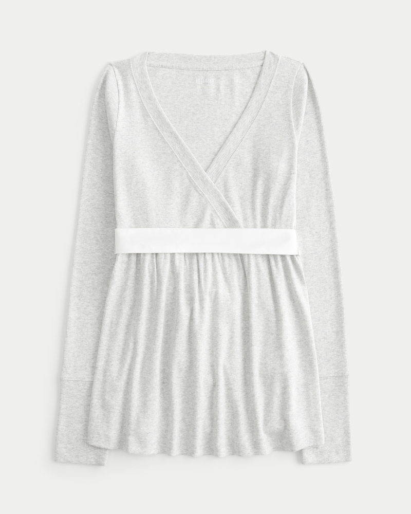 Easy Long-Sleeve Wrap-Front Babydoll Top