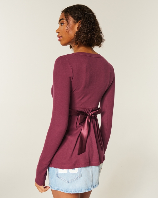 Easy Long-Sleeve Wrap-Front Babydoll Top