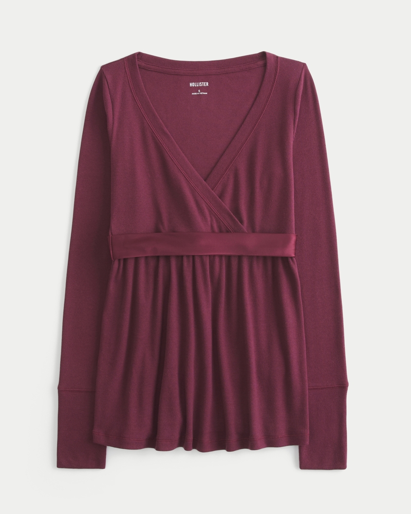 Easy Long-Sleeve Wrap-Front Babydoll Top