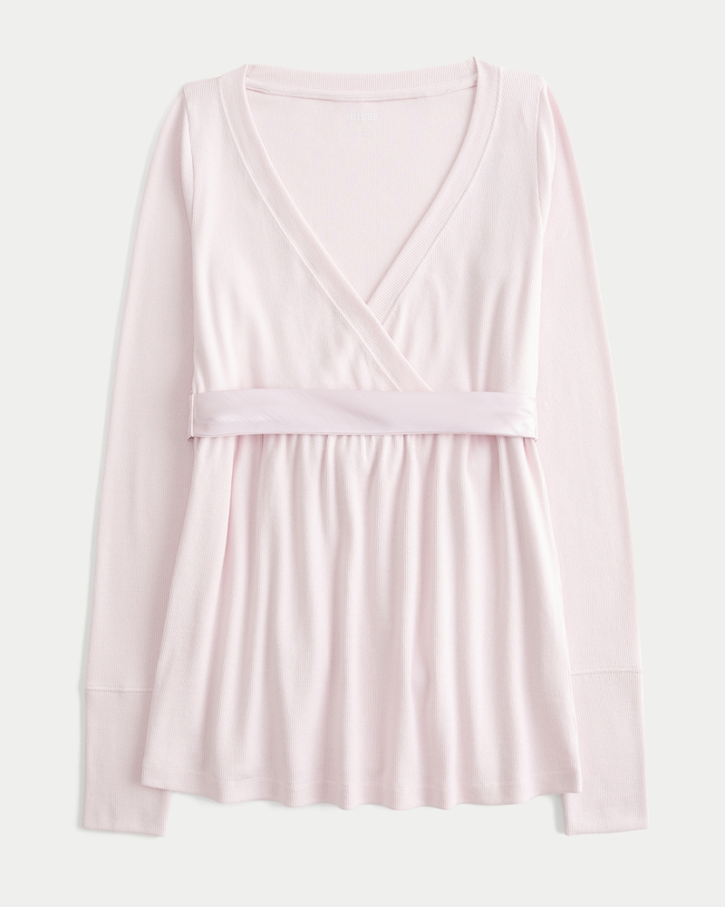 Easy Long-Sleeve Wrap-Front Babydoll Top