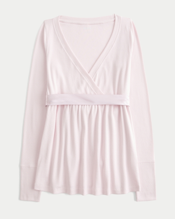 Easy Long-Sleeve Wrap-Front Babydoll Top