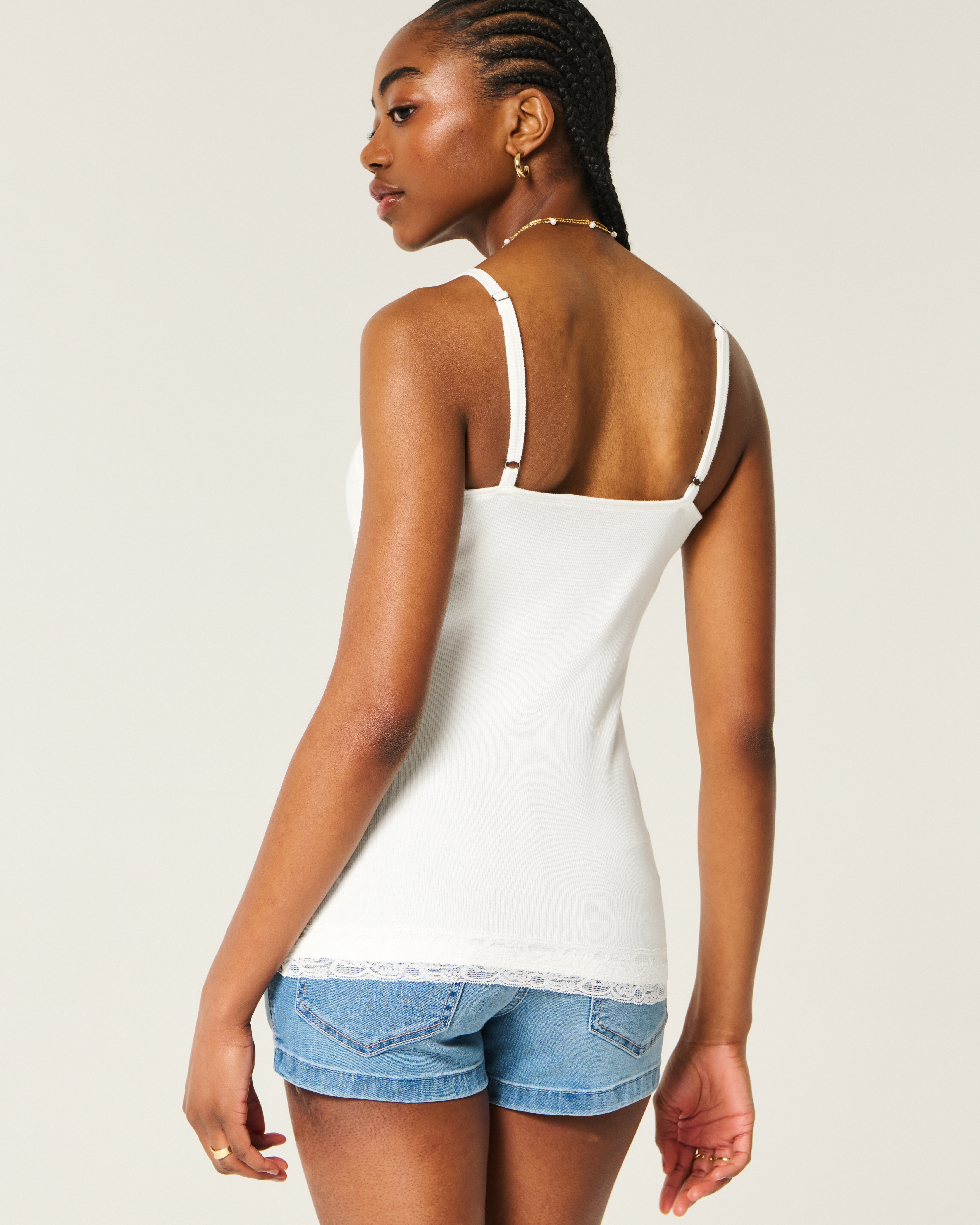 Ribbed Lace Trim Cami