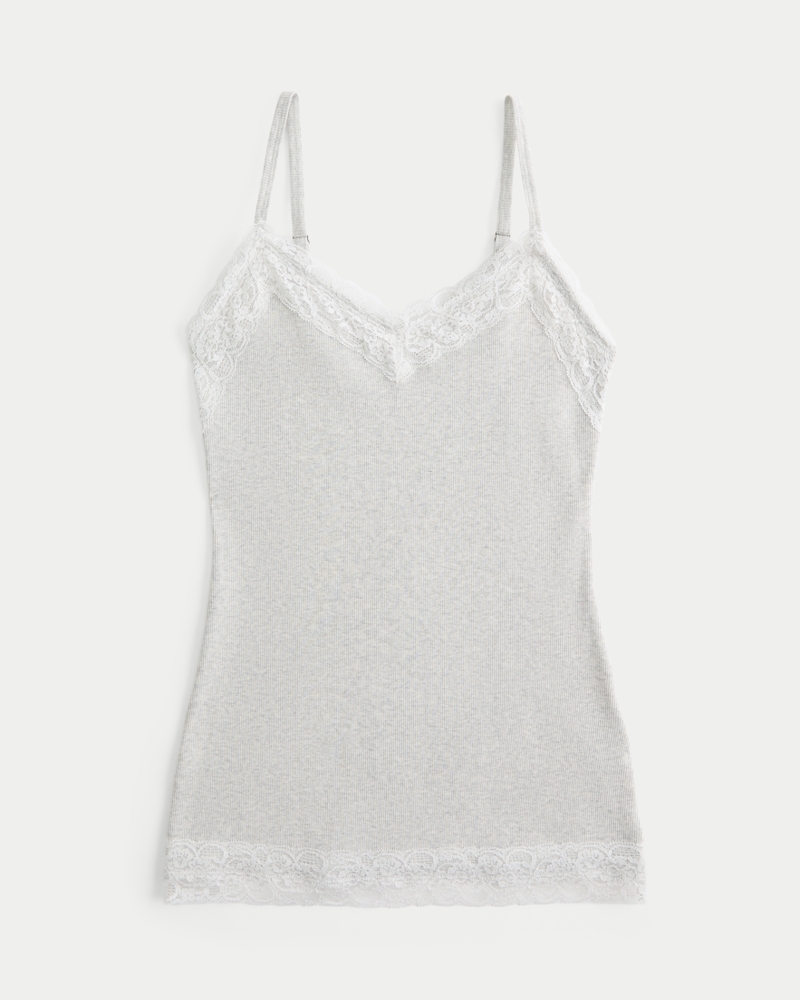 Women's Ribbed Lace Trim Cami Women's Tops