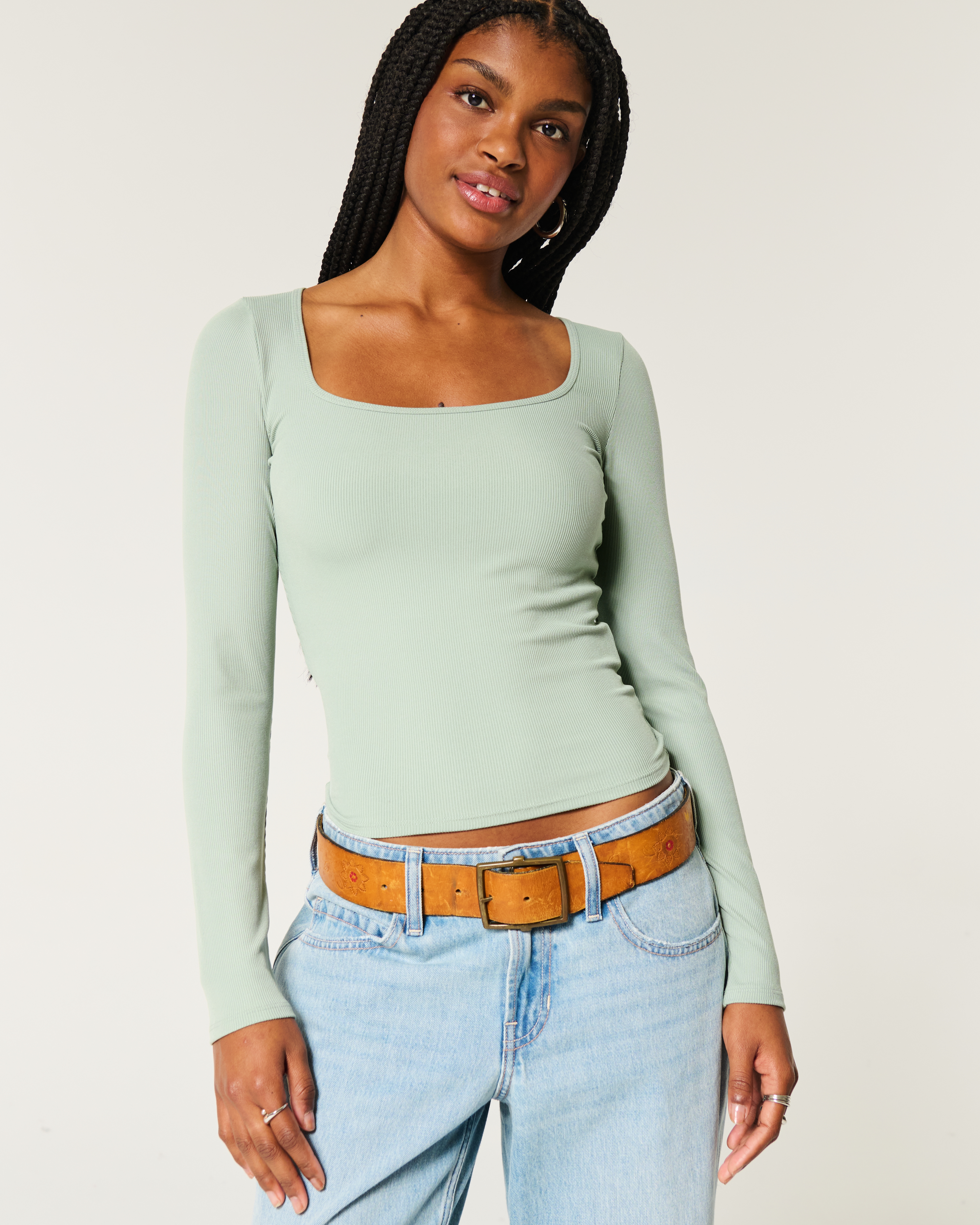 トップス rhc rib square neck top Women's Ribbed Seamless Fabric Square-Neck Top | Women's