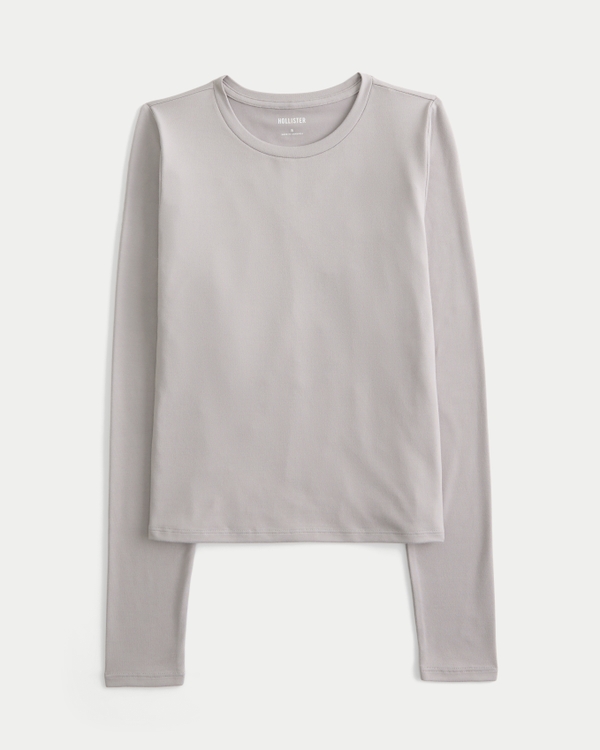 Soft Stretch Seamless Fabric Crew Top, Warm Gray view 1