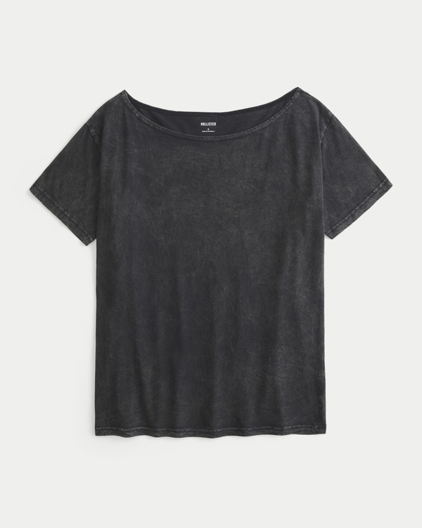 Easy Off-the-Shoulder T-Shirt, Black Acid Wash view 1