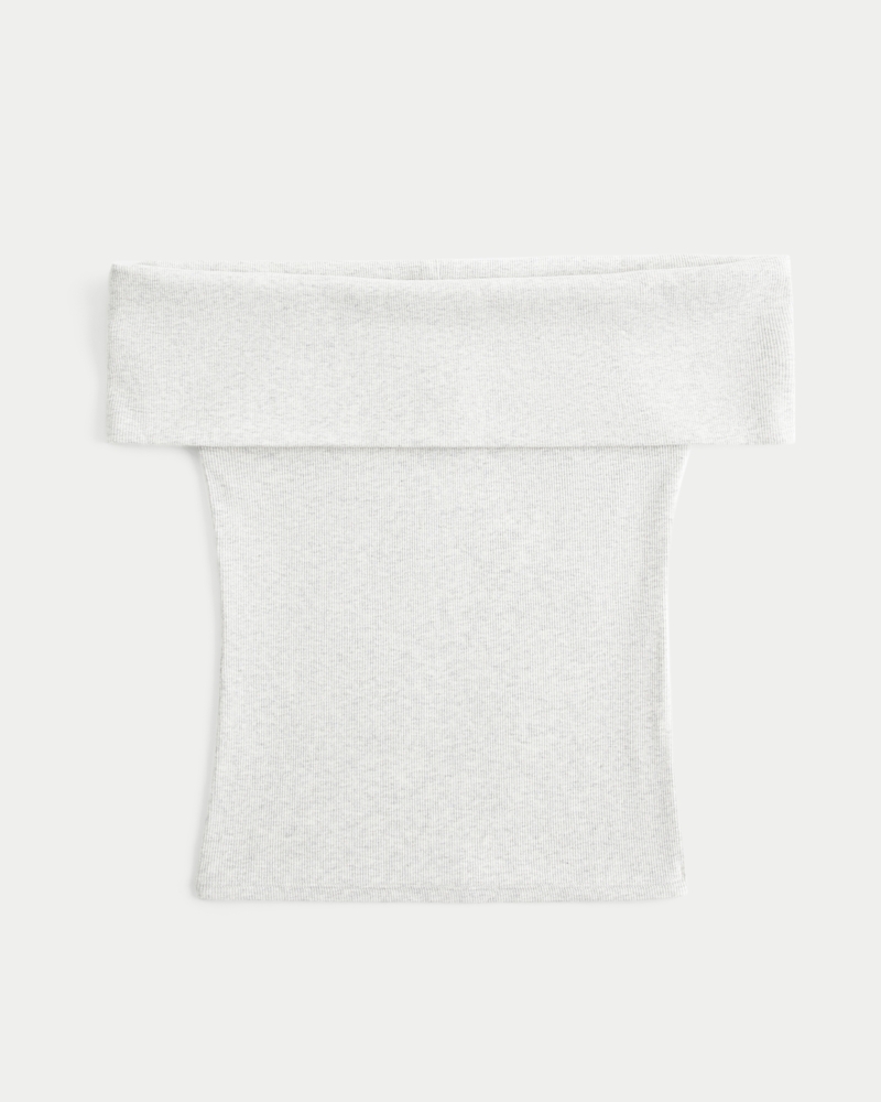 Ribbed Off-the-Shoulder Foldover Top