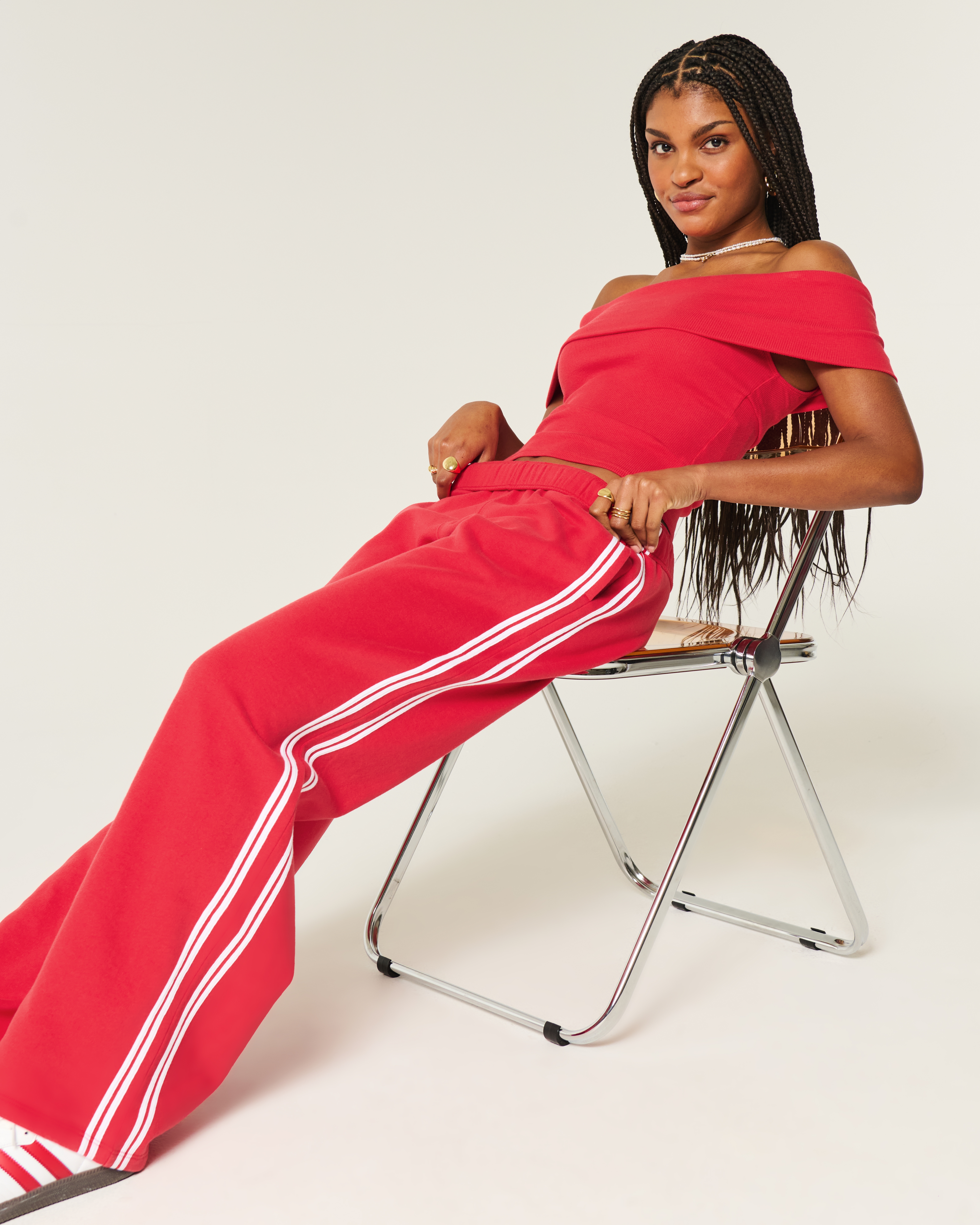 Ribbed Off-the-Shoulder Foldover Top