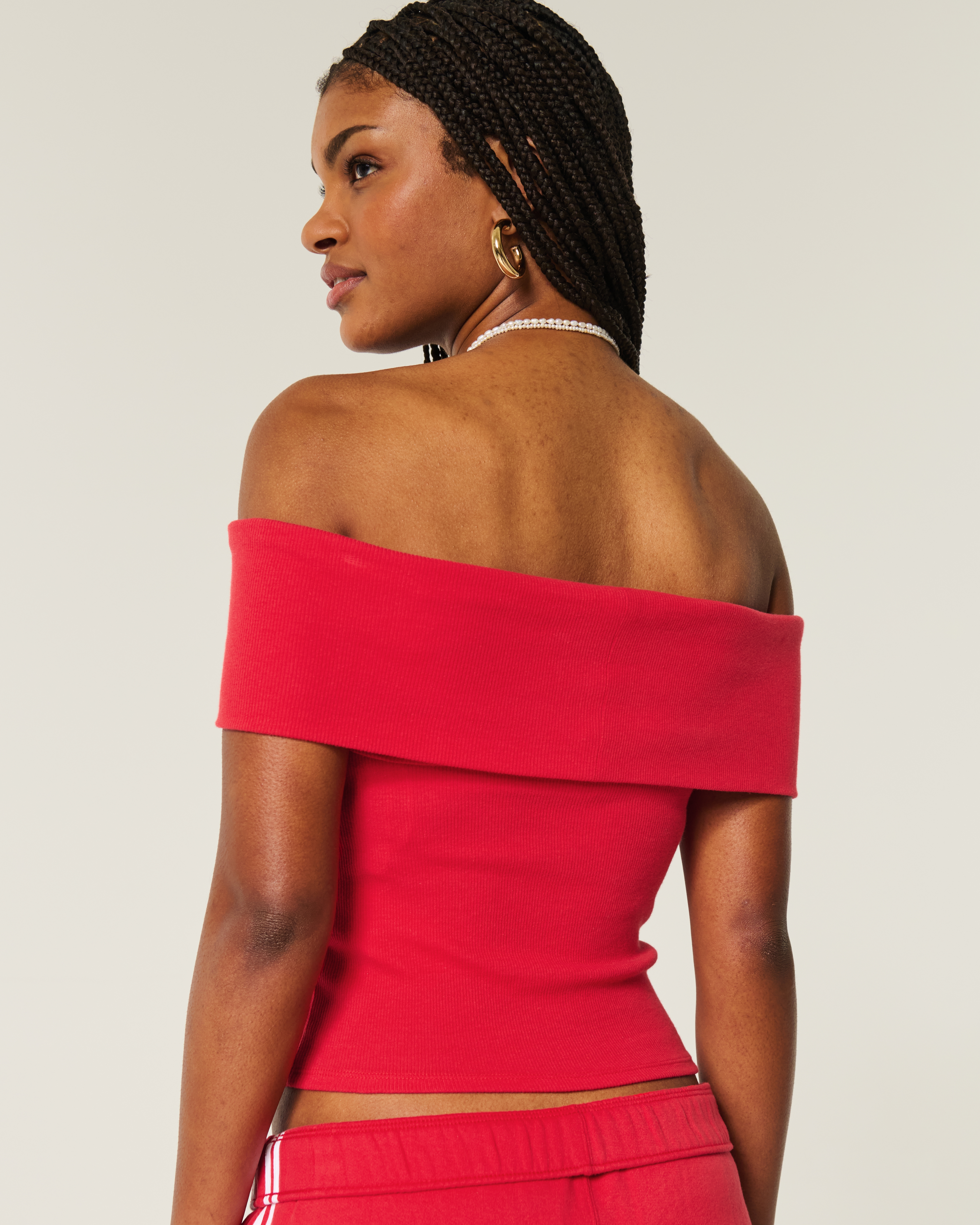 Ribbed Off-the-Shoulder Foldover Top