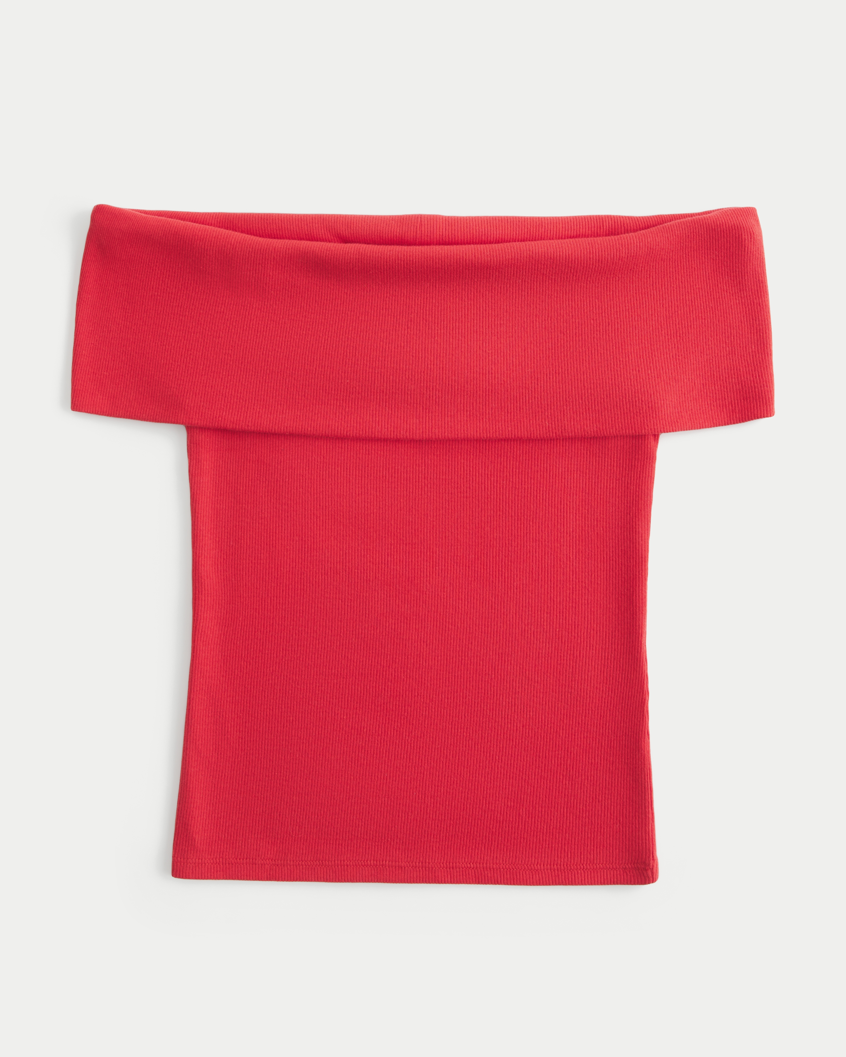 Ribbed Off-the-Shoulder Foldover Top