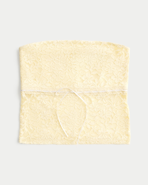 All-Over Lace Tube Top, Butter Yellow view 1