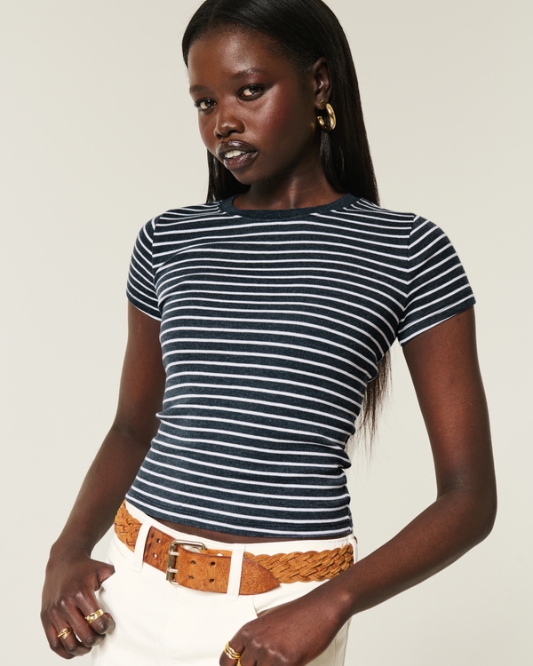 Crew Baby Tee, Navy Stripe view 1