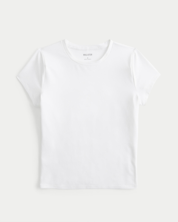 Soft Stretch Seamless Fabric Crew Baby Tee, White view 1