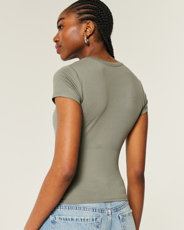 Soft Stretch Seamless Fabric Crew Baby Tee, Dark Olive view 2
