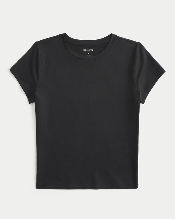 Soft Stretch Seamless Fabric Crew Baby Tee, Black view 1