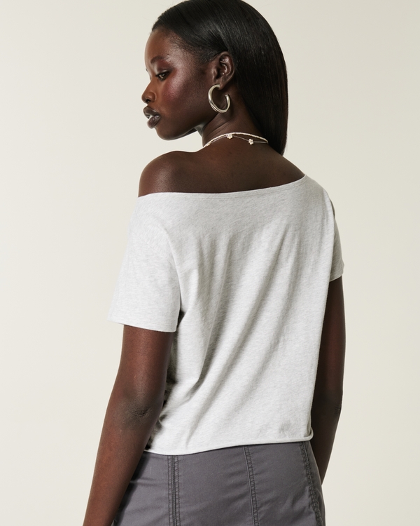 Easy Off-the-Shoulder T-Shirt, Light Heather Gray view 2