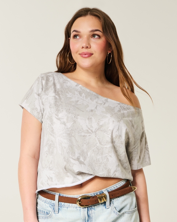 Easy Off-the-Shoulder T-Shirt, White Camo view 1