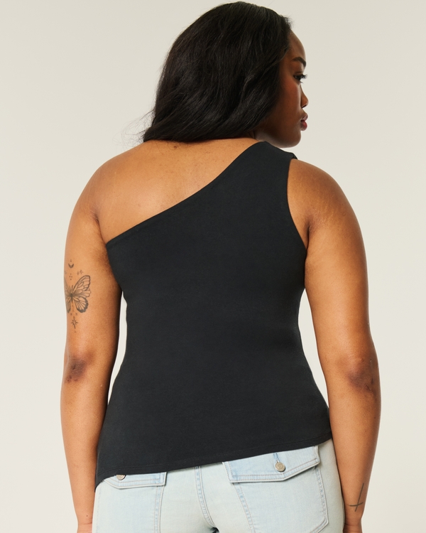 Asymmetrical One-Shoulder Top, Black view 2