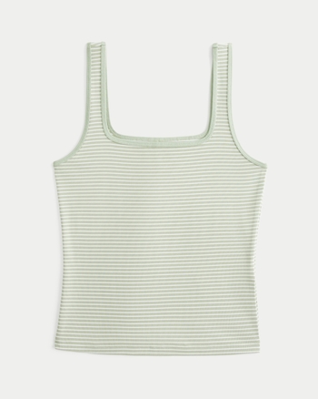 POL Round Neck Ribbed Womens Tank with Woven Print Patch