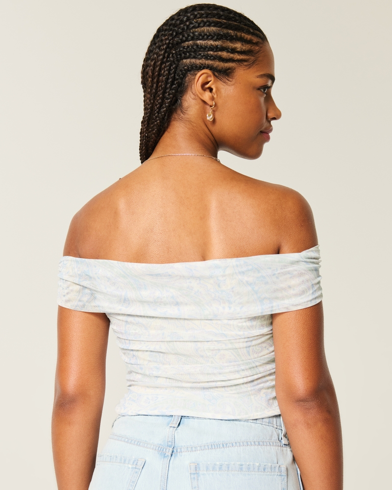 Mesh Foldover Off-the-Shoulder Top