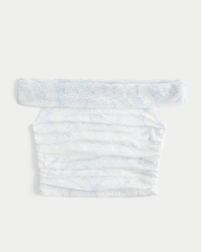 Mesh Foldover Off-the-Shoulder Top